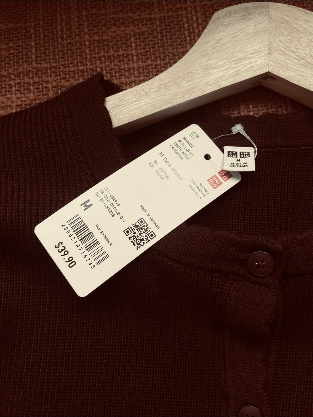 Uniqlo Scalloped Short Sleeve Cardigan in Dark Brown Size M NWT - Picture 4 of 8